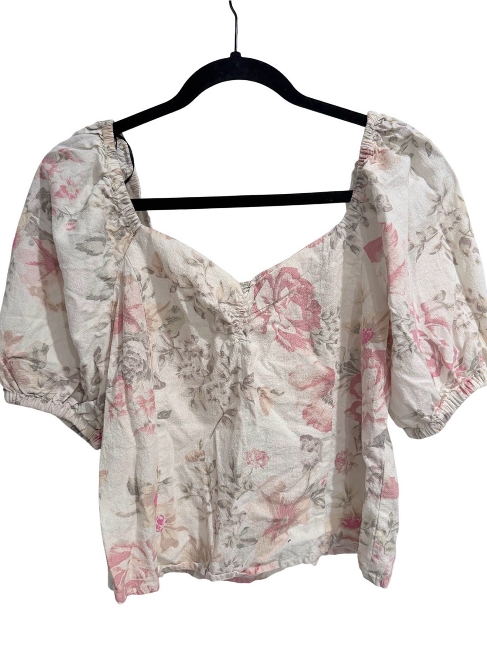 H&M Cream Floral Puff-Sleeve Croptop
